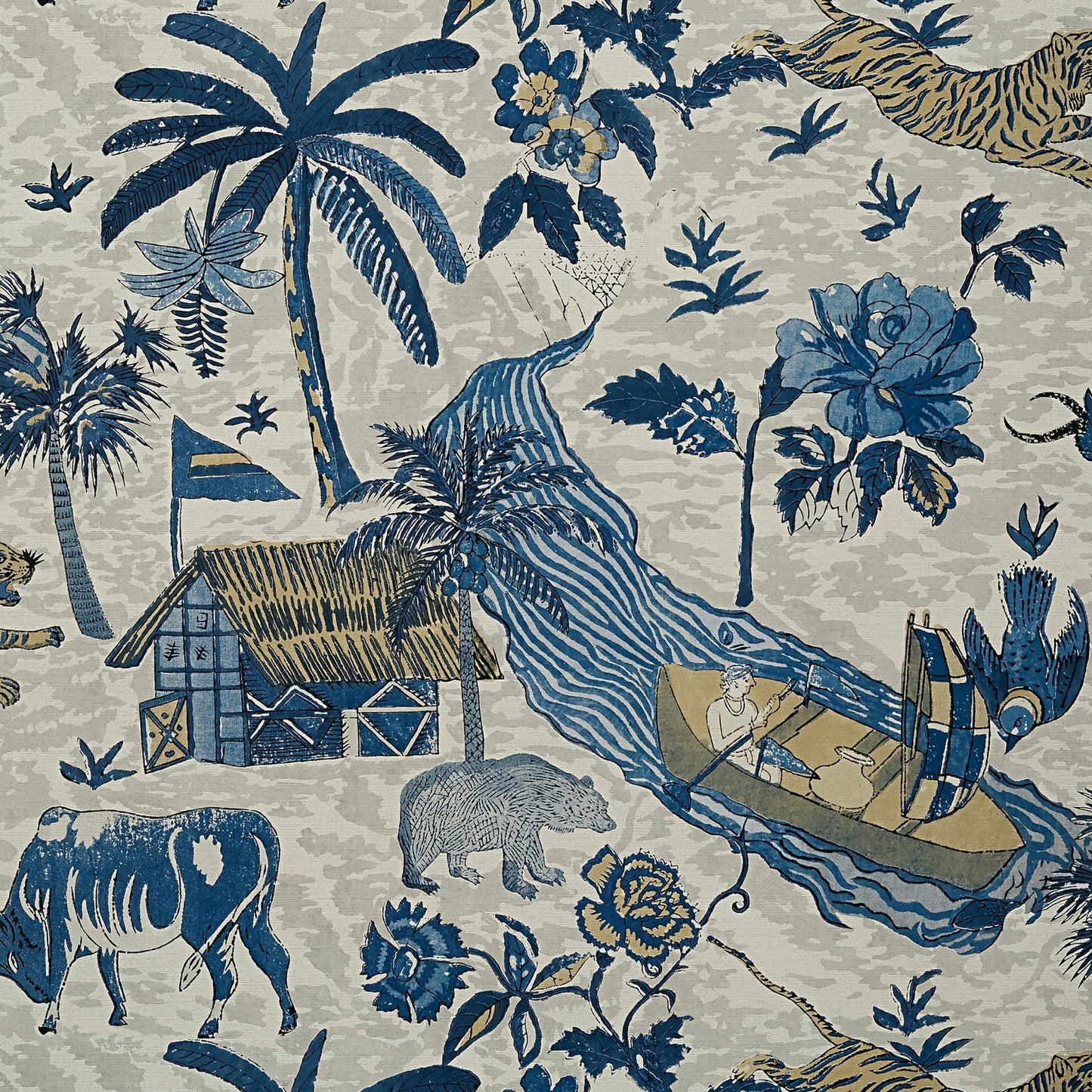 Tiger Reserve Wallpaper - Navy - Thibaut - T10230 - Premier Wallcovering