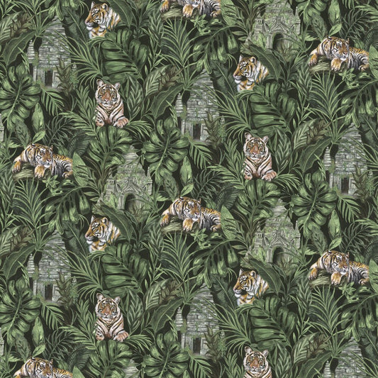 Tiger & Temple Wallpaper - Green - The Graduate Collection - CW1TEMPLEGREEN - Premier Wallcovering