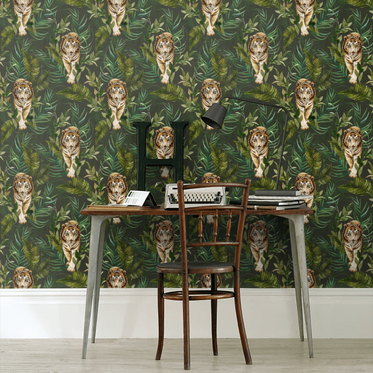 Tiger Tiger Wallpaper - Green - The Graduate Collection - EG1TIGWALG - Premier Wallcovering