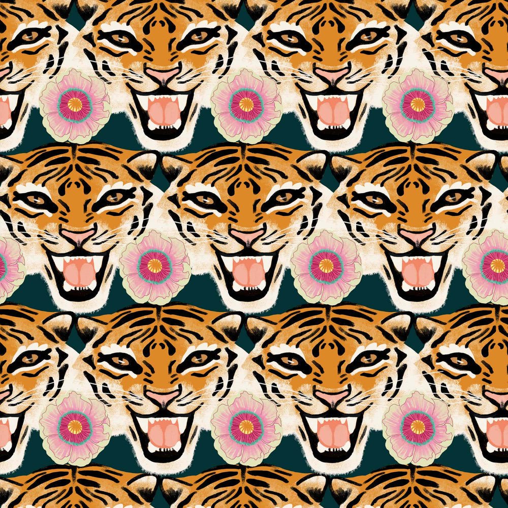 Tigerlily Wallpaper - Emerald Green, Pink & Orange - Lust Home - LH900170 - Premier Wallcovering