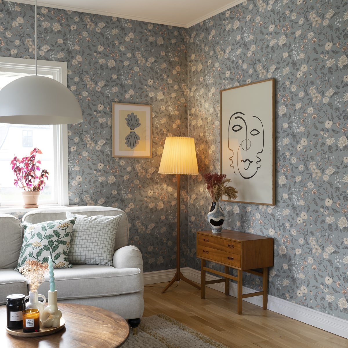 Till Karin Wallpaper - Folklore Blue - Sandberg - S10165 - Premier Wallcovering