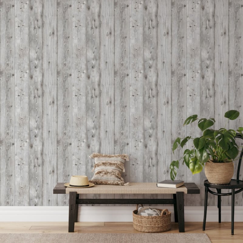 Timber Planks Wallpaper - Grey - Muriva - 198302 - Premier Wallcovering
