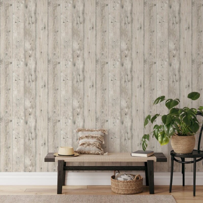 Timber Planks Wallpaper - Cream - Muriva - 198301 - Premier Wallcovering