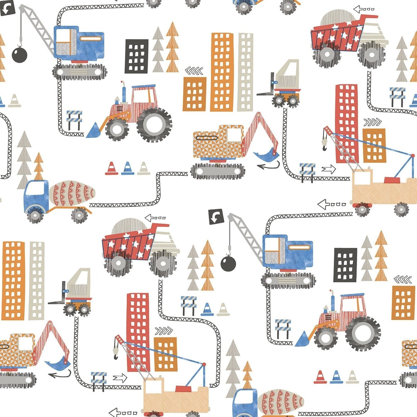 Tiny Tots 2 Construction Wallpaper - Red / Blue / Orange - Galerie - G78361 - Premier Wallcovering