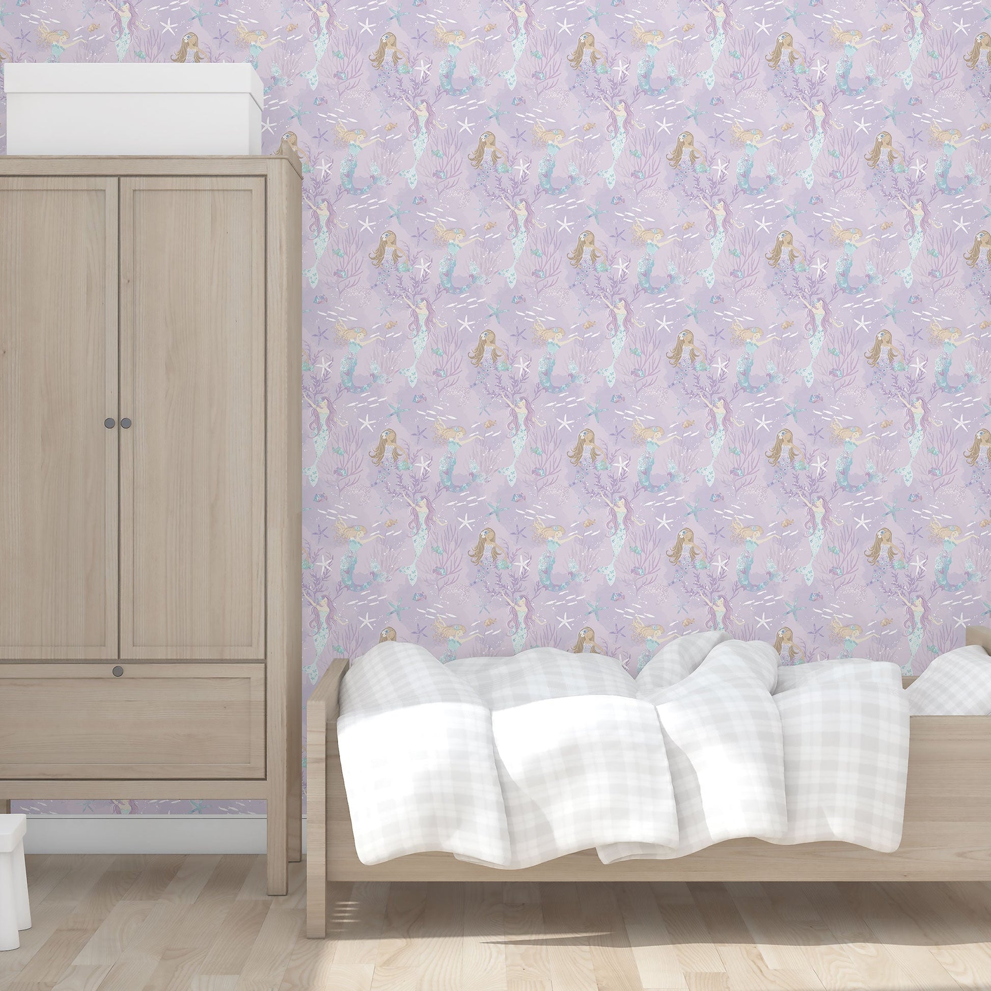 Tiny Tots 2 Mermaids Wallpaper - Purple / Turquoise / Glitter - Galerie - G78391 - Premier Wallcovering