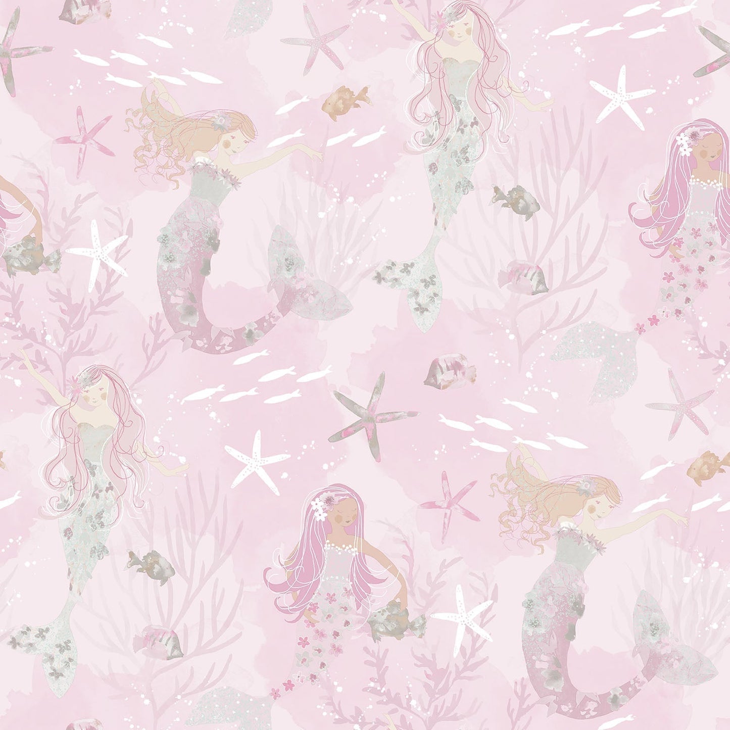 Tiny Tots 2 Mermaids Wallpaper - Pink / Grey / Glitter - Galerie - G78390 - Premier Wallcovering