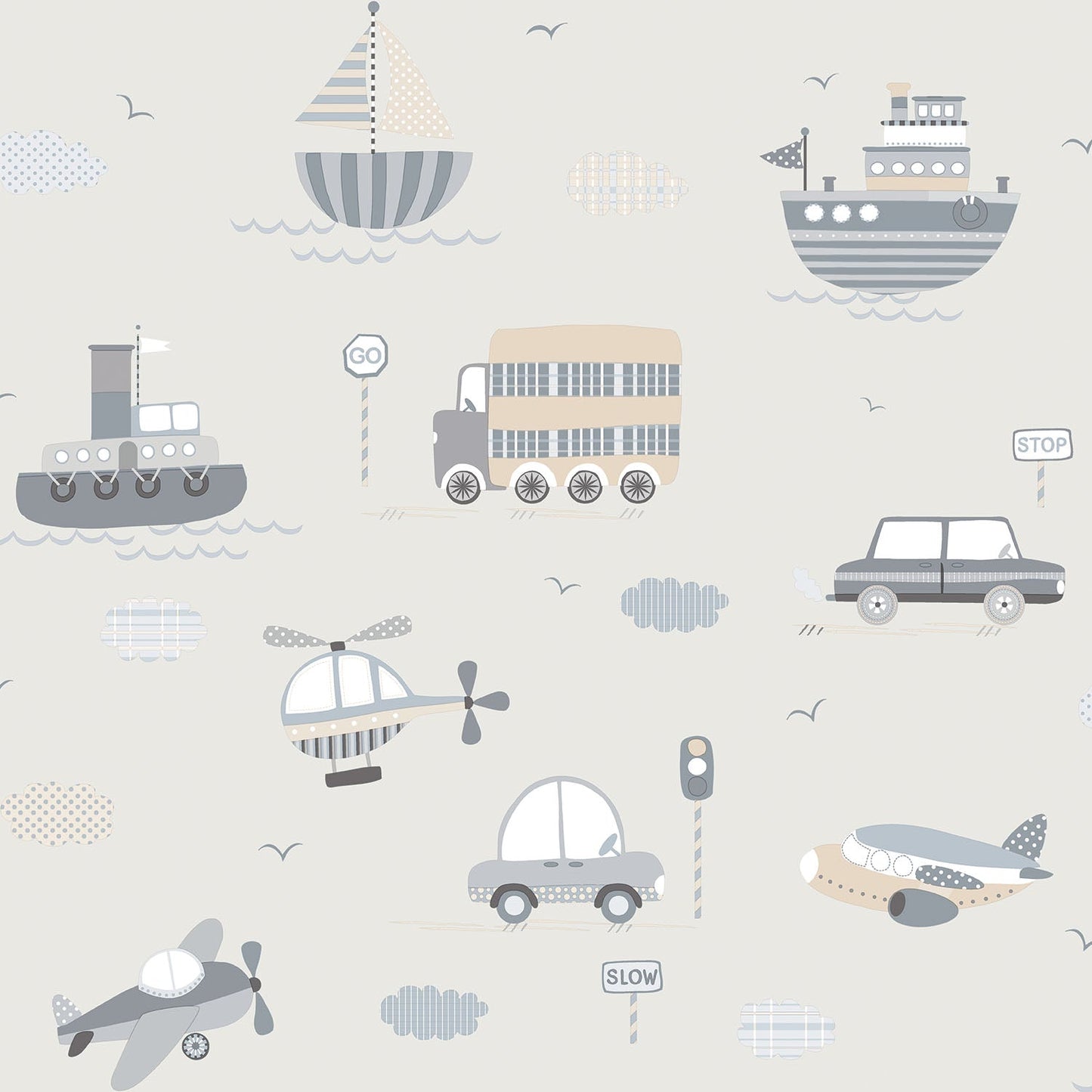 Tiny Tots 2 Transportation Wallpaper - Greige / Tan - Galerie - G78417 - Premier Wallcovering