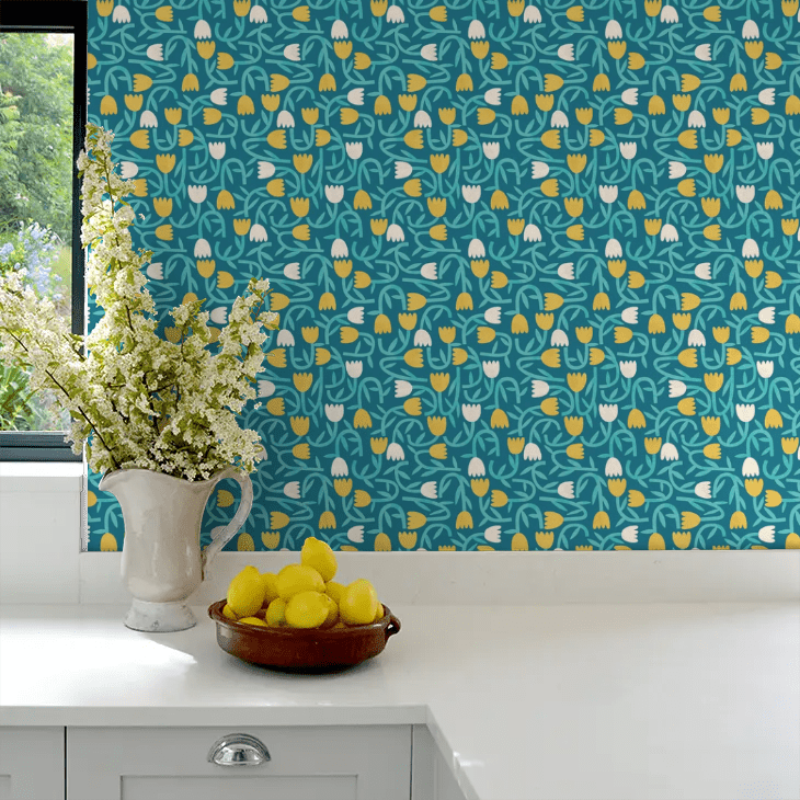 Tiny Tulip Wallpaper - Azure - Ohpopsi - GHS50136W - Premier Wallcovering
