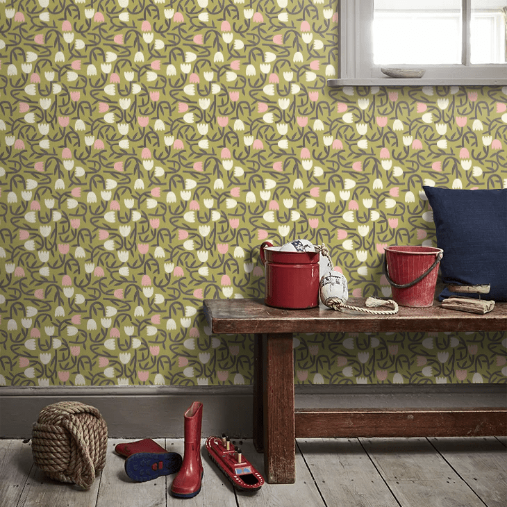 Tiny Tulip Wallpaper - Olive Mix - Ohpopsi - GHS50139W - Premier Wallcovering