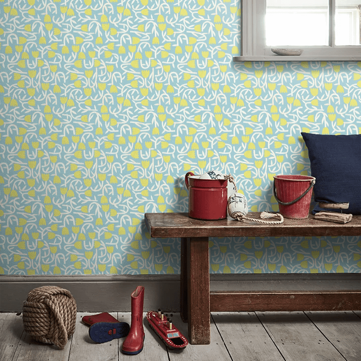 Tiny Tulip Wallpaper - Lime & Sky - Ohpopsi - GHS50135W - Premier Wallcovering