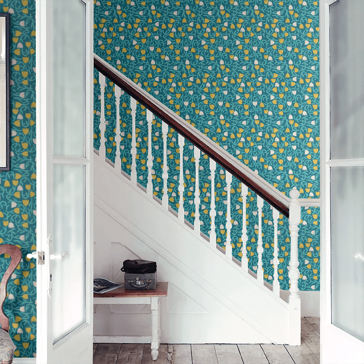Tiny Tulip Wallpaper - Azure - Ohpopsi - GHS50136W - Premier Wallcovering