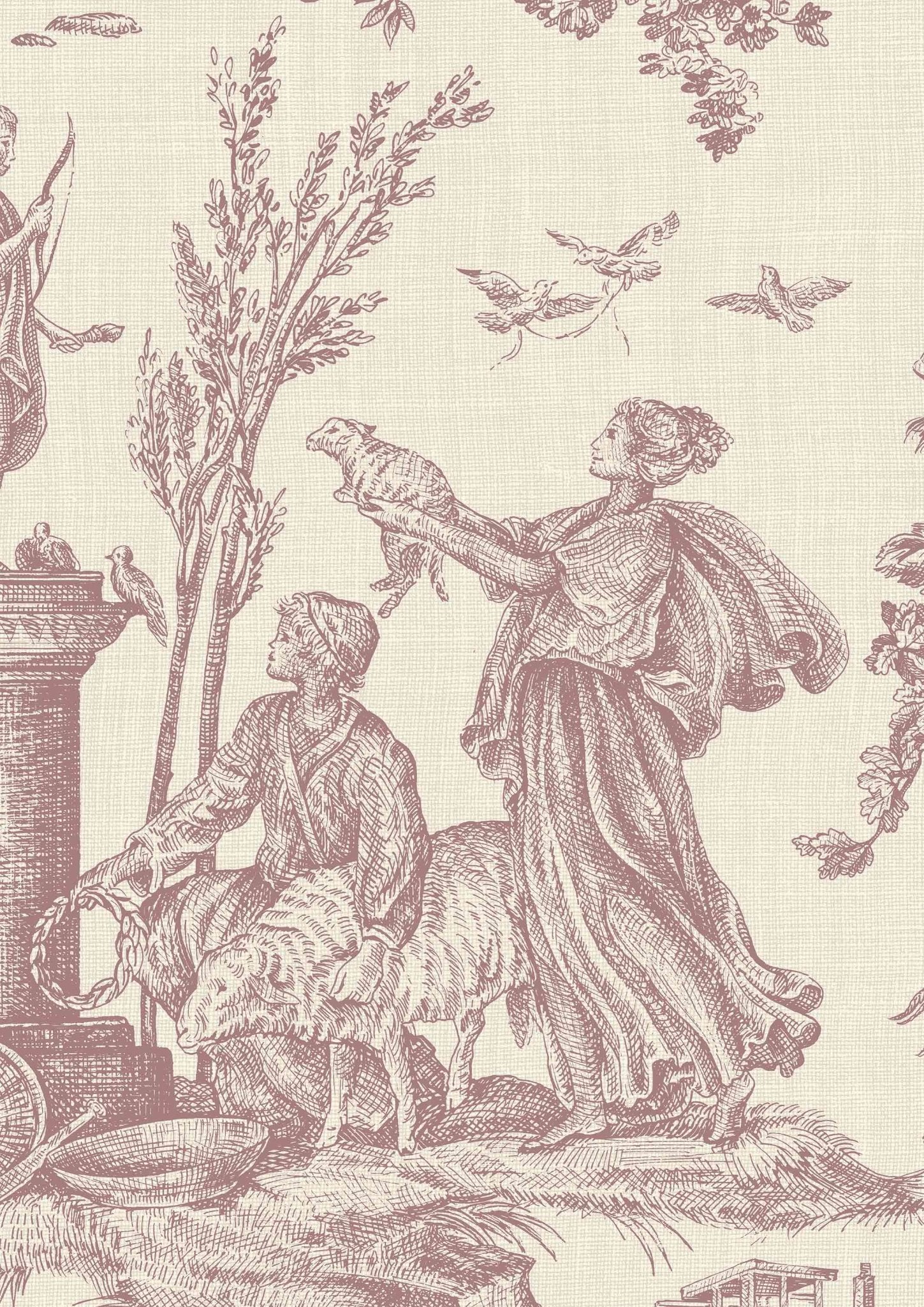 Toile Baptiste Wallpaper - Cerise - Lewis & Wood - Premier Wallcovering