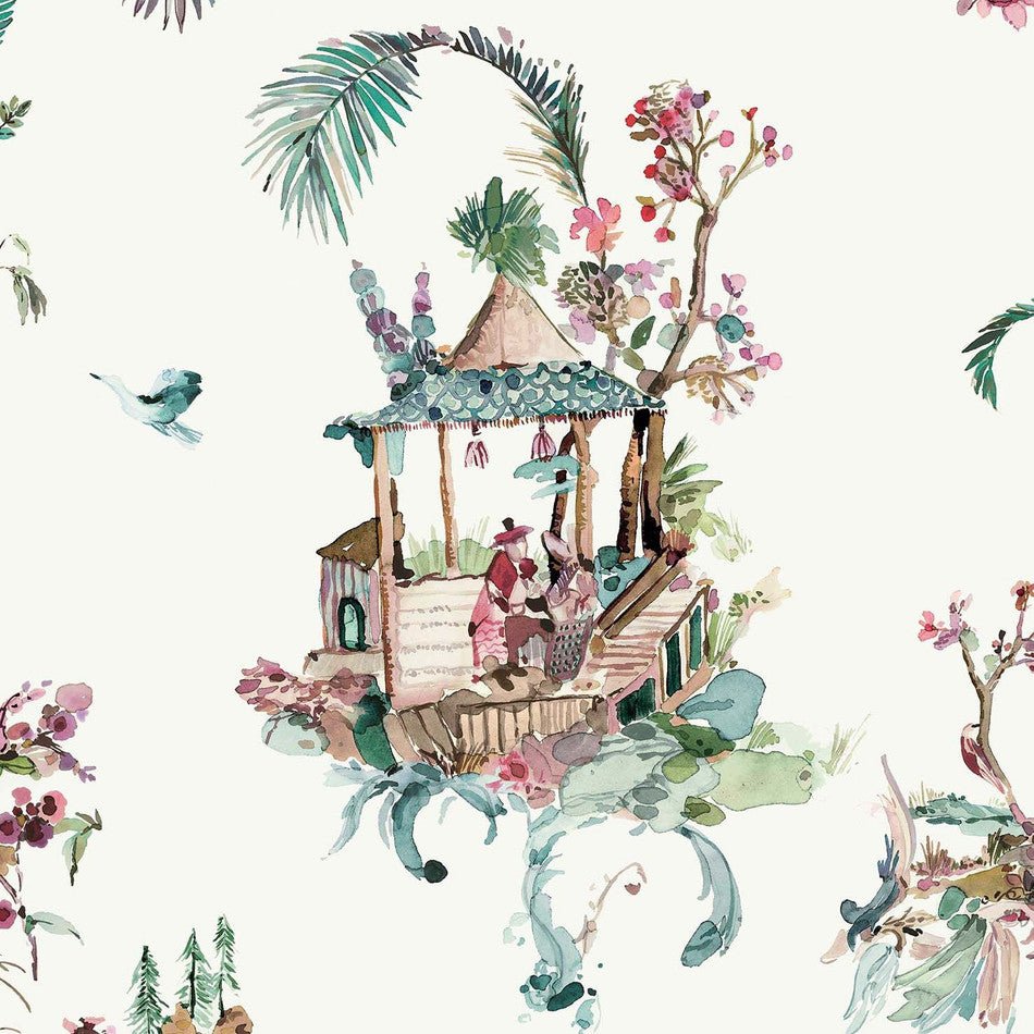 Toile Chinoise Wallpaper - Teal/ Magenta - Nina Campbell - NCW4497-01 - Premier Wallcovering