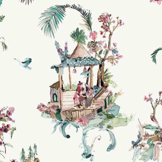 Toile Chinoise Wallpaper - Teal/ Magenta - Nina Campbell - NCW4497-01 - Premier Wallcovering
