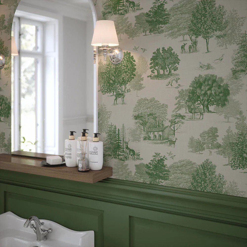 Toile De Jouy Wallpaper - Fern Green - LAN100122 - Lucie Annabel - Premier Wallcovering