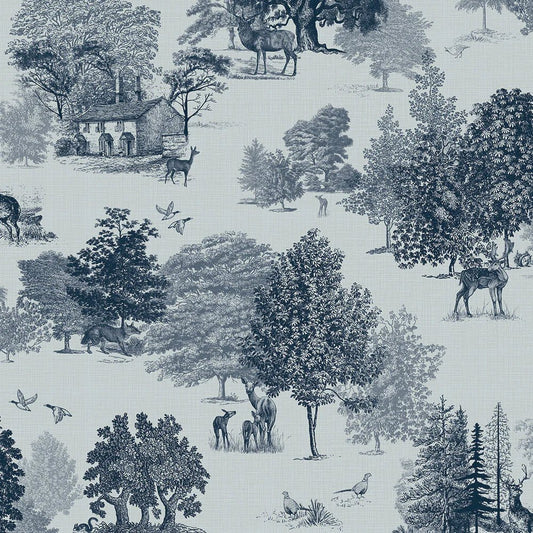 Toile De Jouy Wallpaper - Ink Blue - LAN100118 - Lucie Annabel - Premier Wallcovering