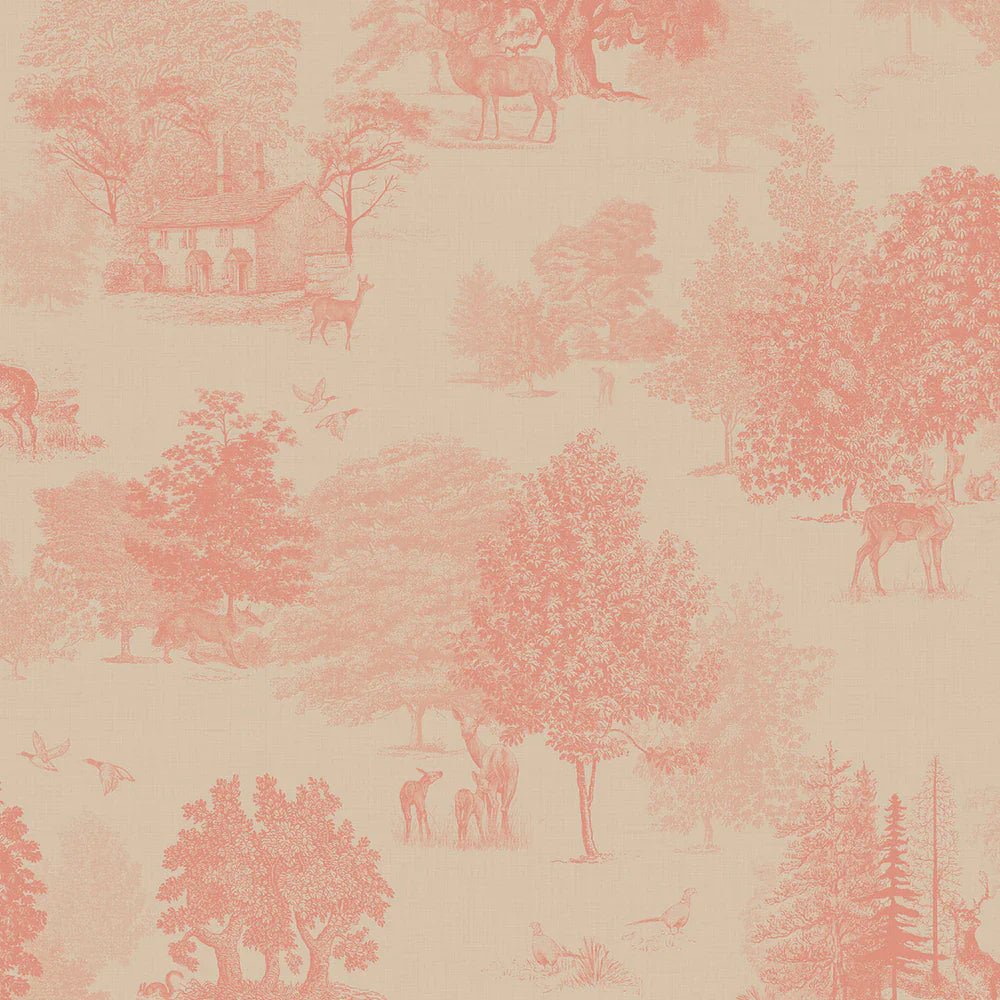 Toile De Jouy Wallpaper - Coral - LAN100120 - Lucie Annabel - Premier Wallcovering