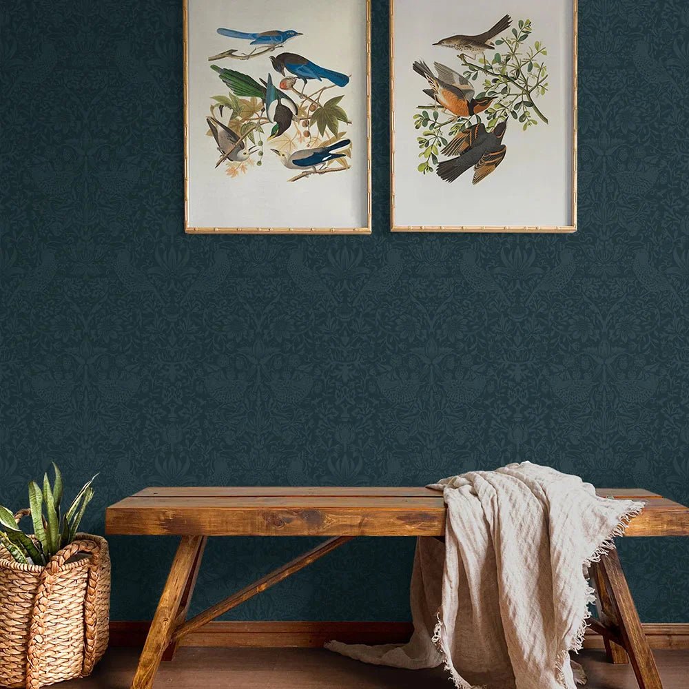 Tonal Bird Garden Wallpaper - Slate Blue - NextWall - NW54402 - Premier Wallcovering