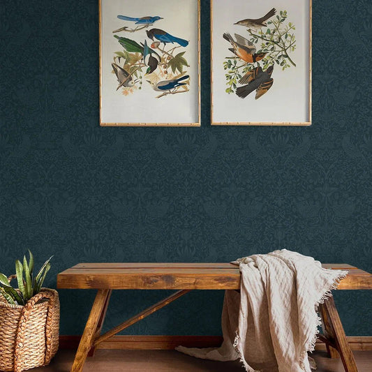 Tonal Bird Garden Wallpaper - Slate Blue - NextWall - NW54402 - Premier Wallcovering