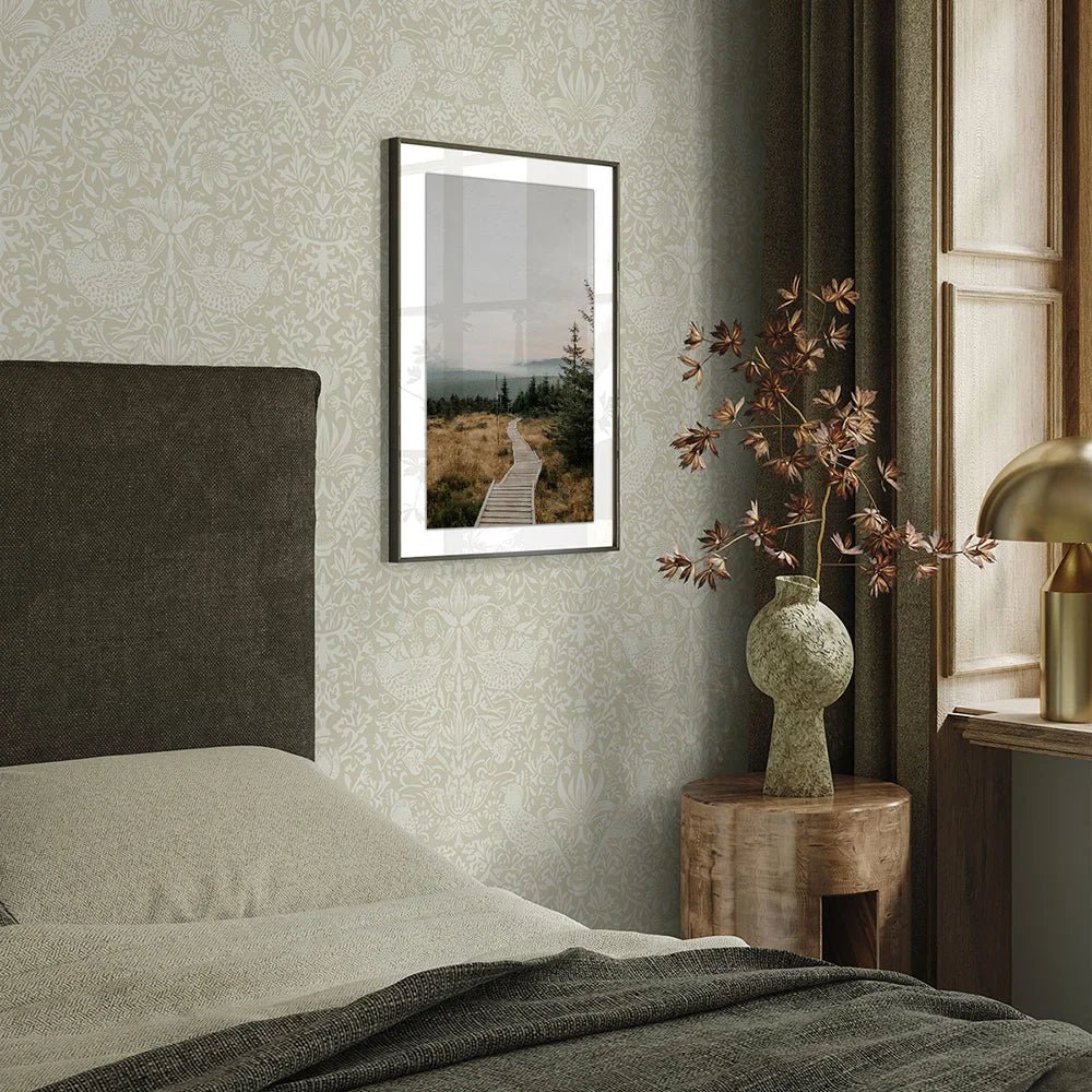 Tonal Bird Garden Wallpaper - Neutral - NextWall - NW54407 - Premier Wallcovering