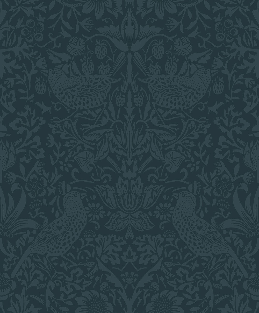 Tonal Bird Garden Wallpaper - Slate Blue - NextWall - NW54402 - Premier Wallcovering