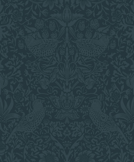 Tonal Bird Garden Wallpaper - Slate Blue - NextWall - NW54402 - Premier Wallcovering