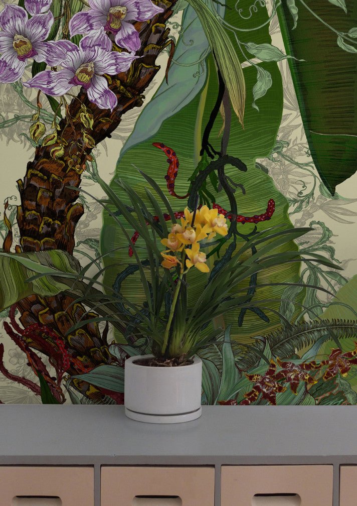 Topical Tropical Superwide Wallpaper - Vanilla - Timorous Beasties - DWN/TOPT/OBRN/01 - Premier Wallcovering