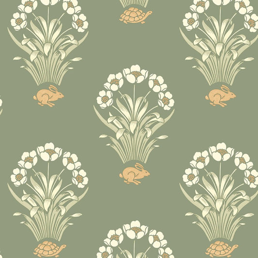 Tortoise and Hare Wallpaper - Sage Green - Belgravia - 6655 - Premier Wallcovering