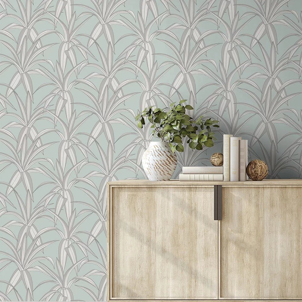 Tossed Cradle Plant Wallpaper - Blue Mist - NextWall - NW51702 - Premier Wallcovering