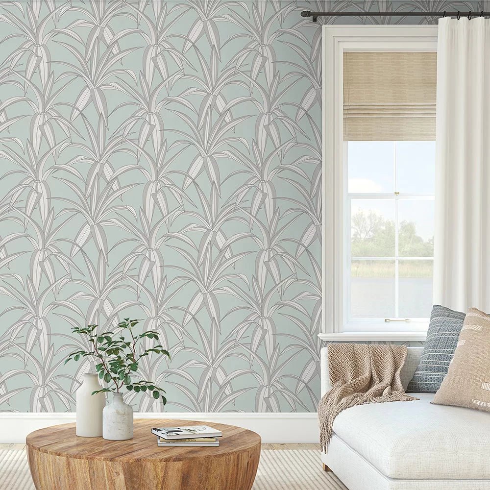 Tossed Cradle Plant Wallpaper - Blue Mist - NextWall - NW51702 - Premier Wallcovering