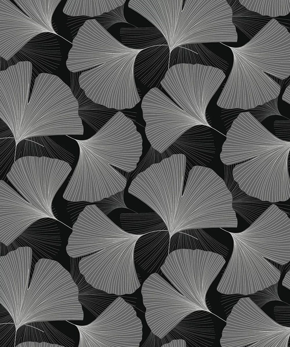 Tossed Ginkgo Leaf Wallpaper - Ebony & Greystone - NextWall - NW52200 - Premier Wallcovering