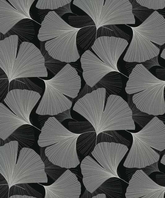Tossed Ginkgo Leaf Wallpaper - Ebony & Greystone - NextWall - NW52200 - Premier Wallcovering