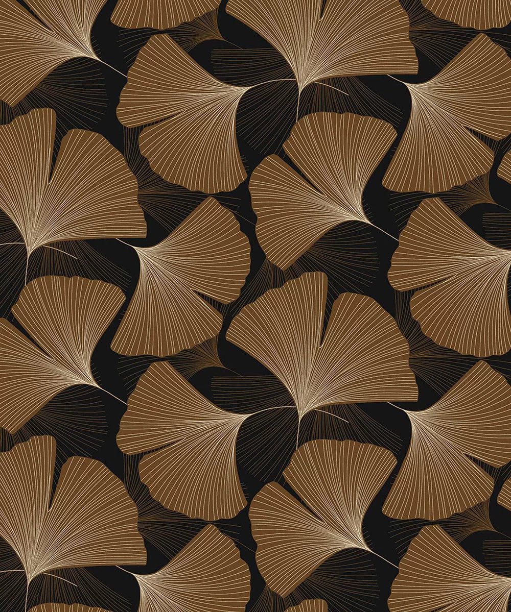 Tossed Ginkgo Leaf Wallpaper - Ebony & Metallic Copper - NextWall - NW52206 - Premier Wallcovering