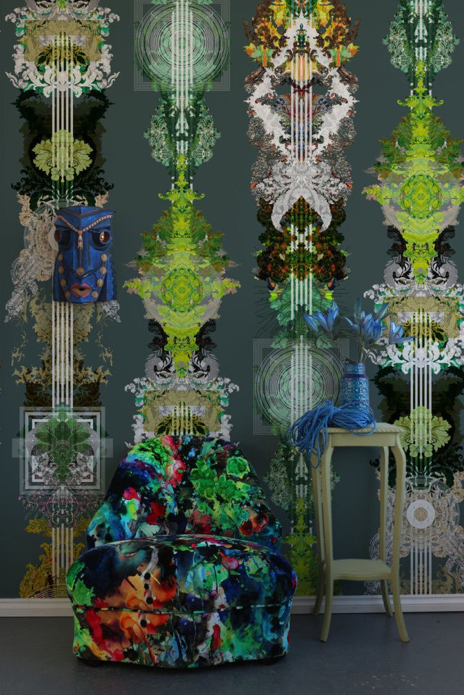 Totem Damask Wallpaper - Pine Forest Green - Timorous Beasties - ROR/TTD/MATT/09 - Premier Wallcovering