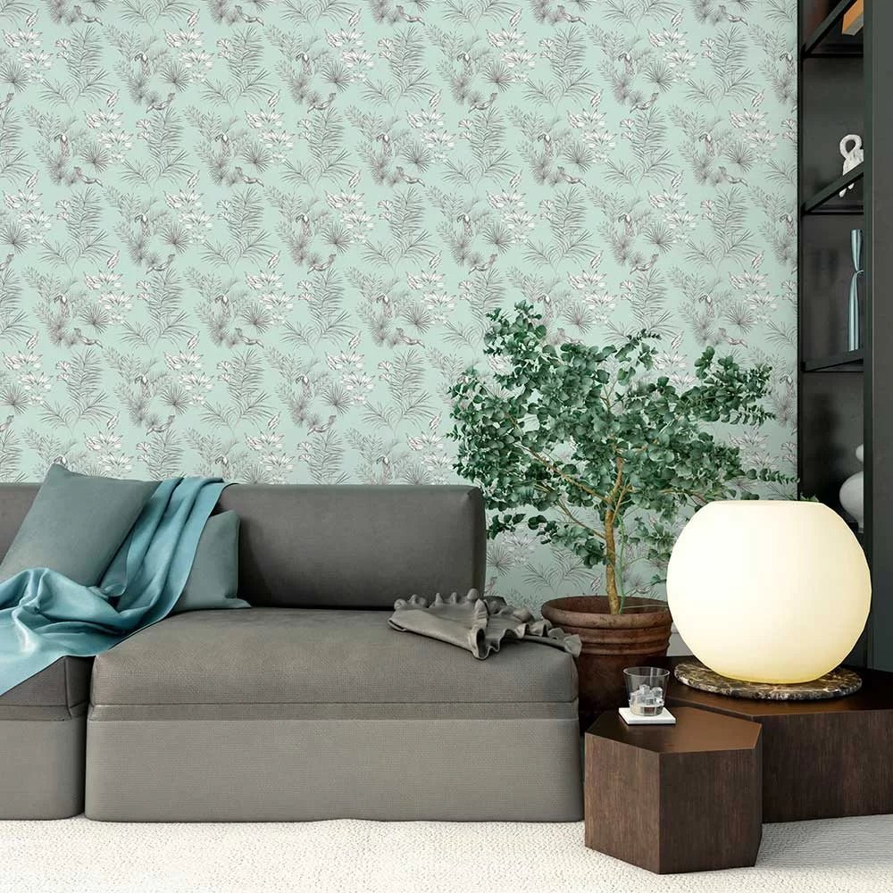 Toucan Wallpaper - Duck Egg - Ohpopsi - WLD53113W - Premier Wallcovering