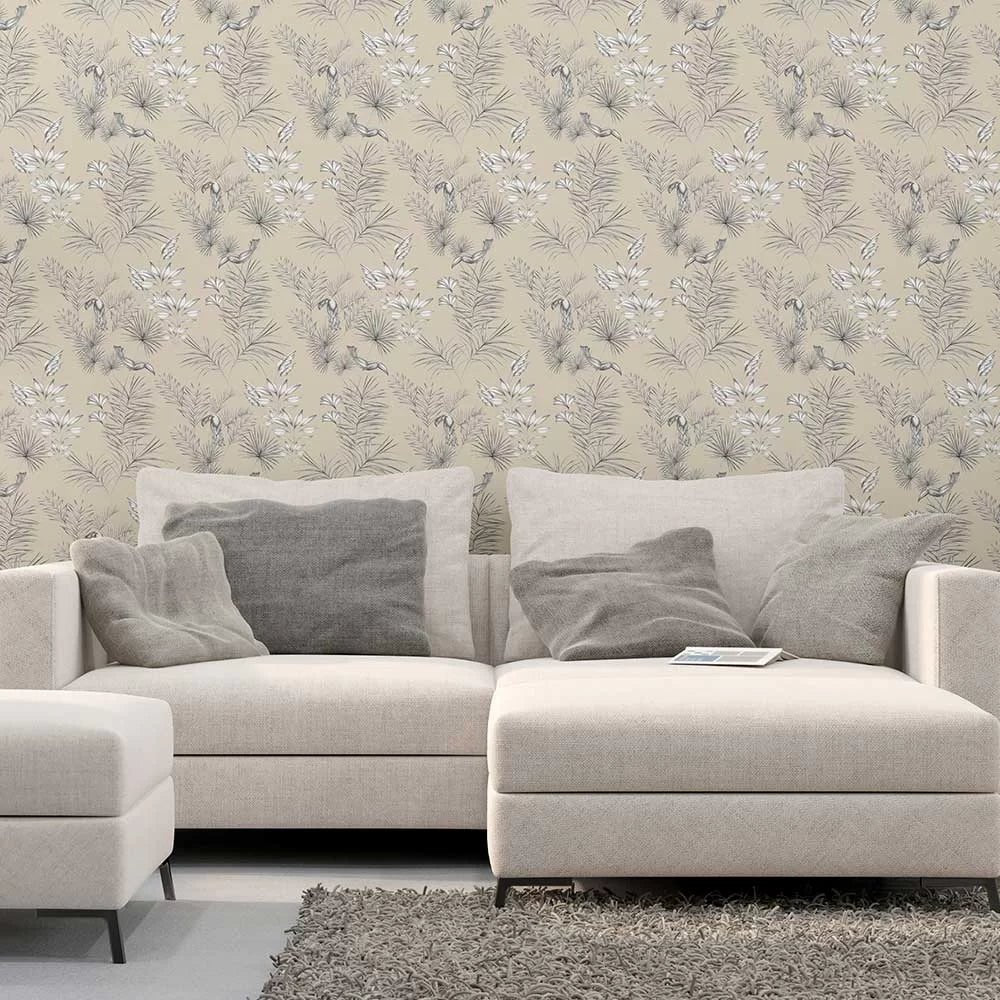 Toucan Wallpaper - Toile Linen - Ohpopsi - WLD53112W - Premier Wallcovering