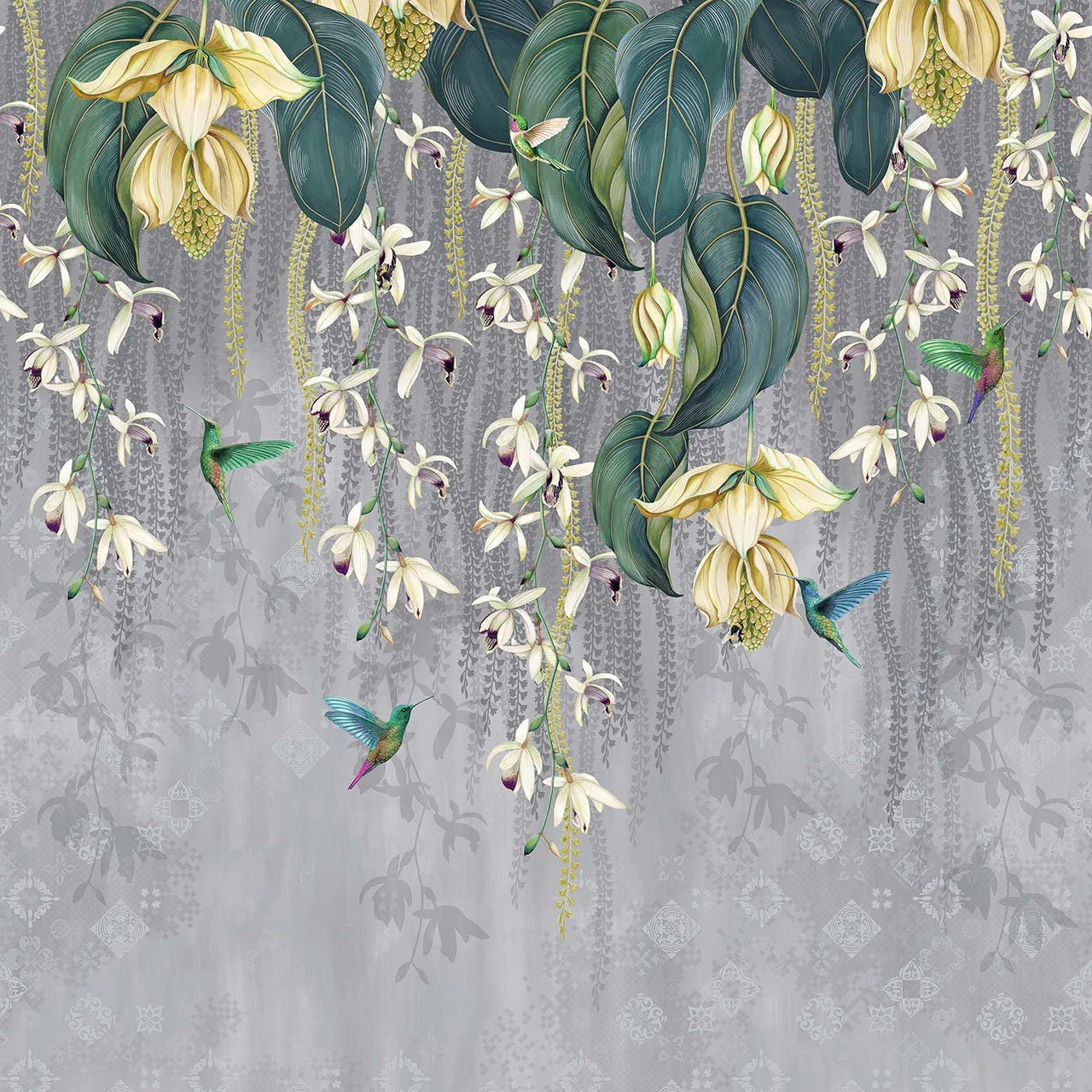 Trailing Orchid Wallpaper - Grey / Lemon - Osborne & Little - W7334-02 - Premier Wallcovering