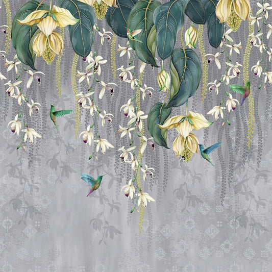 Trailing Orchid Wallpaper - Grey / Lemon - Osborne & Little - W7334-02 - Premier Wallcovering