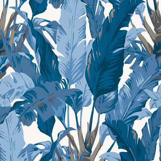 Travelers Palm Wallpaper - Navy & White - Thibaut - T10126 - Premier Wallcovering