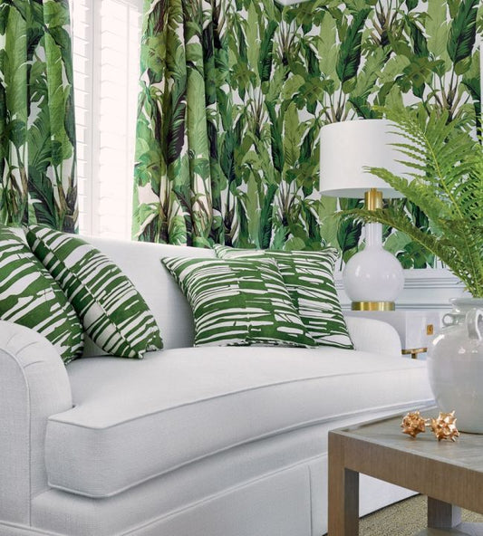Travelers Palm Wallpaper - Navy & White - Thibaut - T10126 - Premier Wallcovering