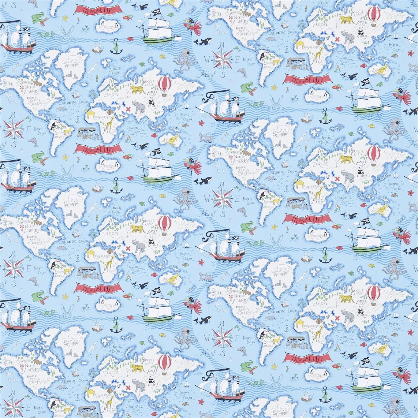 Treasure Map Wallpaper - Sea Blue - Sanderson - DLIT214038 - Premier Wallcovering