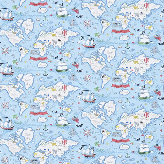 Treasure Map Wallpaper - Sea Blue - Sanderson - DLIT214038 - Premier Wallcovering