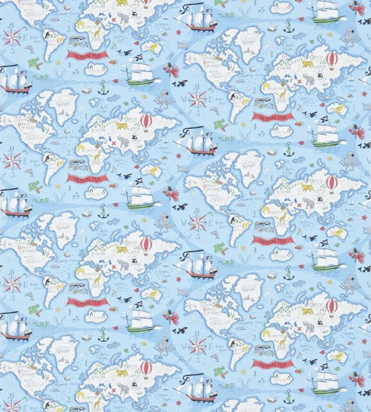 Treasure Map Wallpaper - Sea Blue - DLIT214038 - Sanderson - Premier Wallcovering