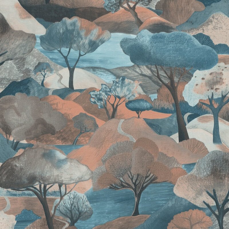 Tree Landscape Wallpaper - Brown Multi - Erismann - 10433 - 19 - Premier Wallcovering