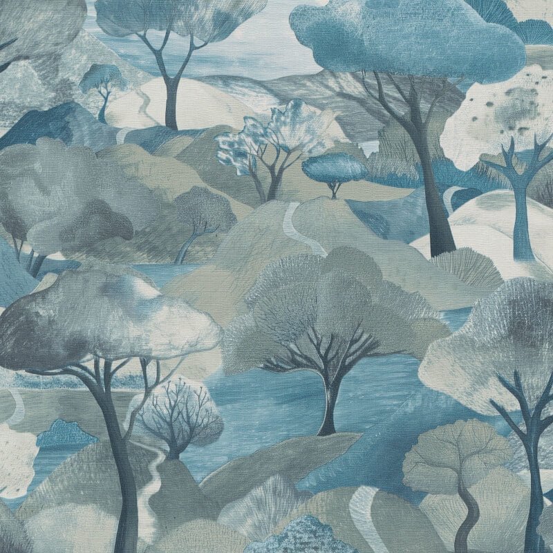 Tree Landscape Wallpaper - Turquoise - Erismann - 10433 - 07 - Premier Wallcovering
