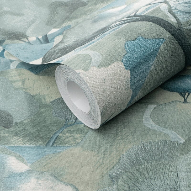 Tree Landscape Wallpaper - Turquoise - Erismann - 10433 - 07 - Premier Wallcovering