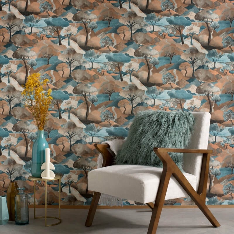 Tree Landscape Wallpaper - Brown Multi - Erismann - 10433 - 19 - Premier Wallcovering