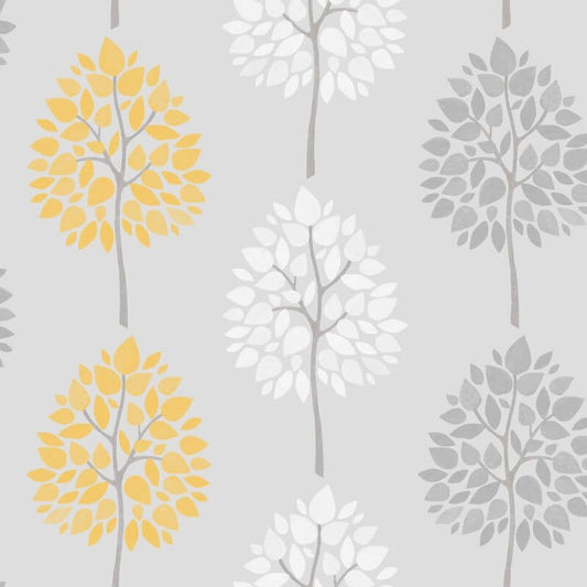Tree Wallpaper - Grey/Yellow - Fine Décor - FD41594 - Premier Wallcovering