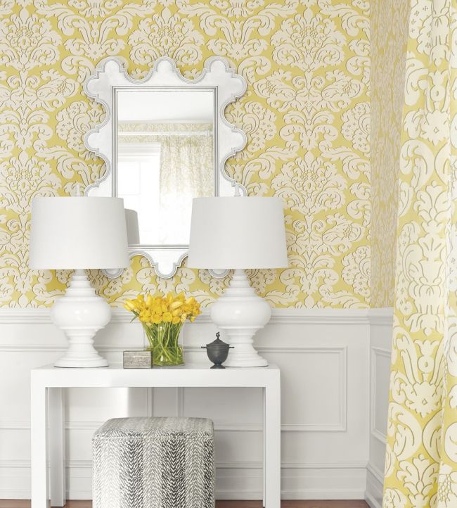 Trelawny Damask Wallpaper - Aqua - Thibaut - T14217 - Premier Wallcovering