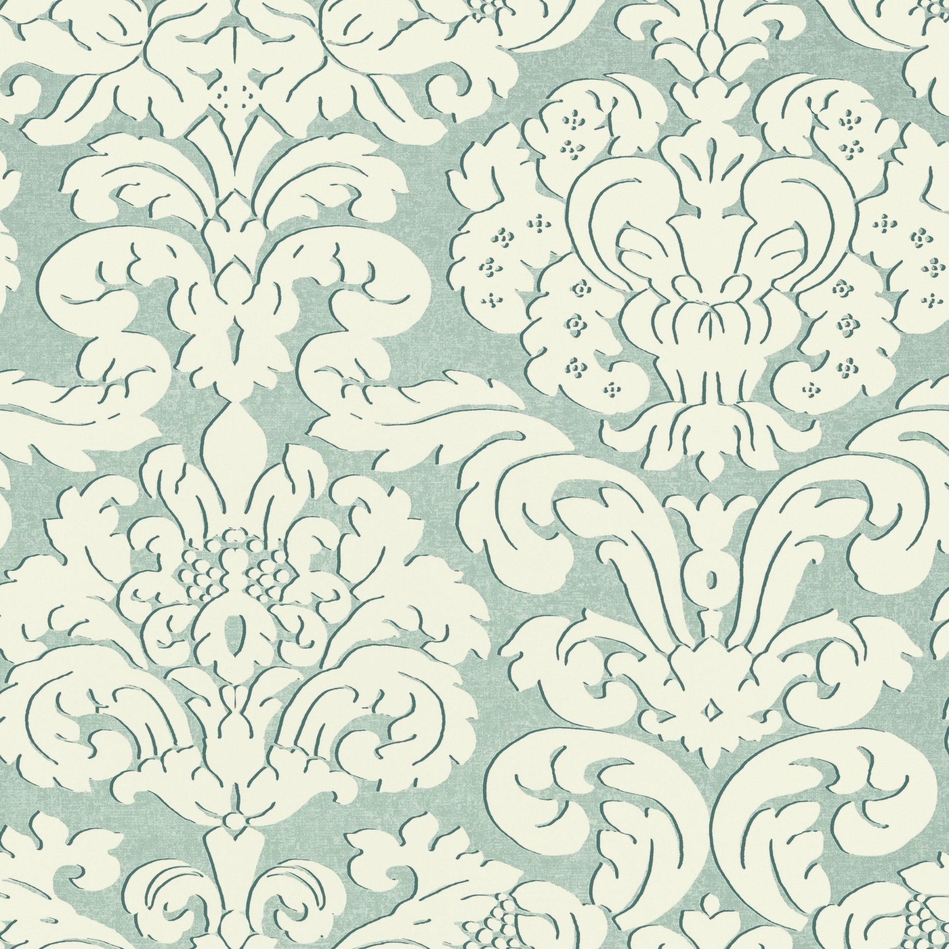Trelawny Damask Wallpaper - Aqua - Thibaut - T14217 - Premier Wallcovering